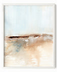 Flowstate - abstract coastal beach water landscape original painting fine are print in light blue, brown, cream, cognac, teal, beige and white; framed in white oak by NLS Design. Large neutral wall art for living rooms, bedrooms, entryways, offices, bathrooms, and above sofas and beds. nlsdesignllc.com