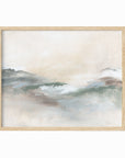 Gleam - abstract landscape original painting fine are print in cream, beige, green, light gray, white and brown, earth tones; framed in natural oak by NLS Design. Large neutral wall art for living rooms, bedrooms, entryways, offices, bathrooms, and above sofas and beds. Modern coastal minimalistic muted soft design. nlsdesignllc.com