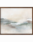 Gleam - abstract landscape original painting fine are print in cream, beige, green, light gray, white and brown, earth tones; framed in walnut oak by NLS Design. Large neutral wall art for living rooms, bedrooms, entryways, offices, bathrooms, and above sofas and beds. Modern coastal minimalistic muted soft design. nlsdesignllc.com