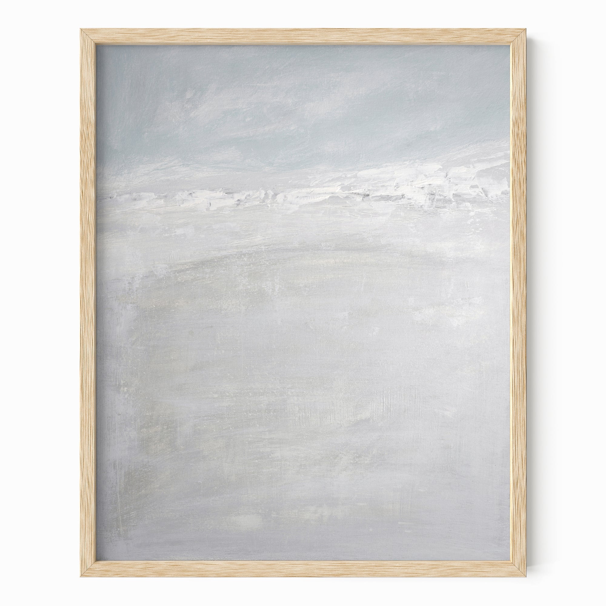 High Tide - Abstract Modern Coastal Water Beach Landscape Painting Wall Art Print Framed in Natural Oak by NLS Design