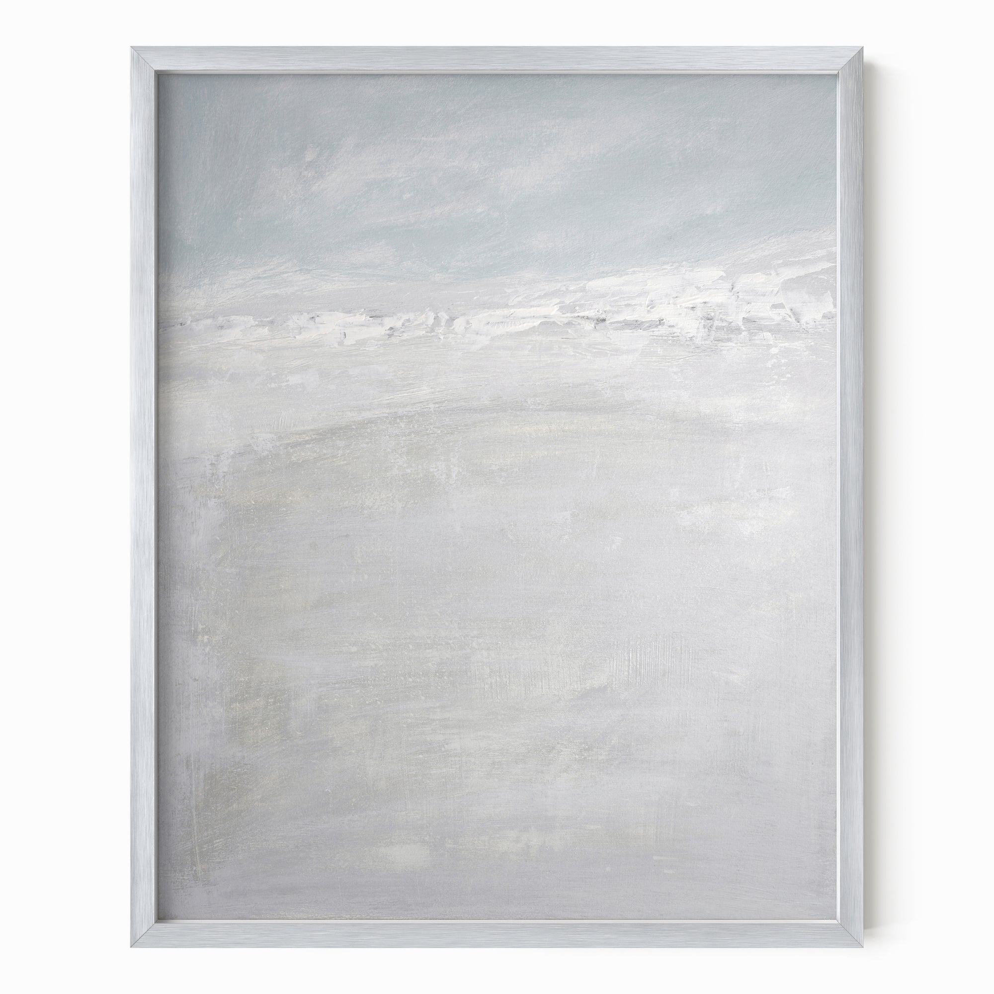 High Tide - Abstract Modern Coastal Water Beach Landscape Painting Wall Art Print Framed in Silver Metal by NLS Design