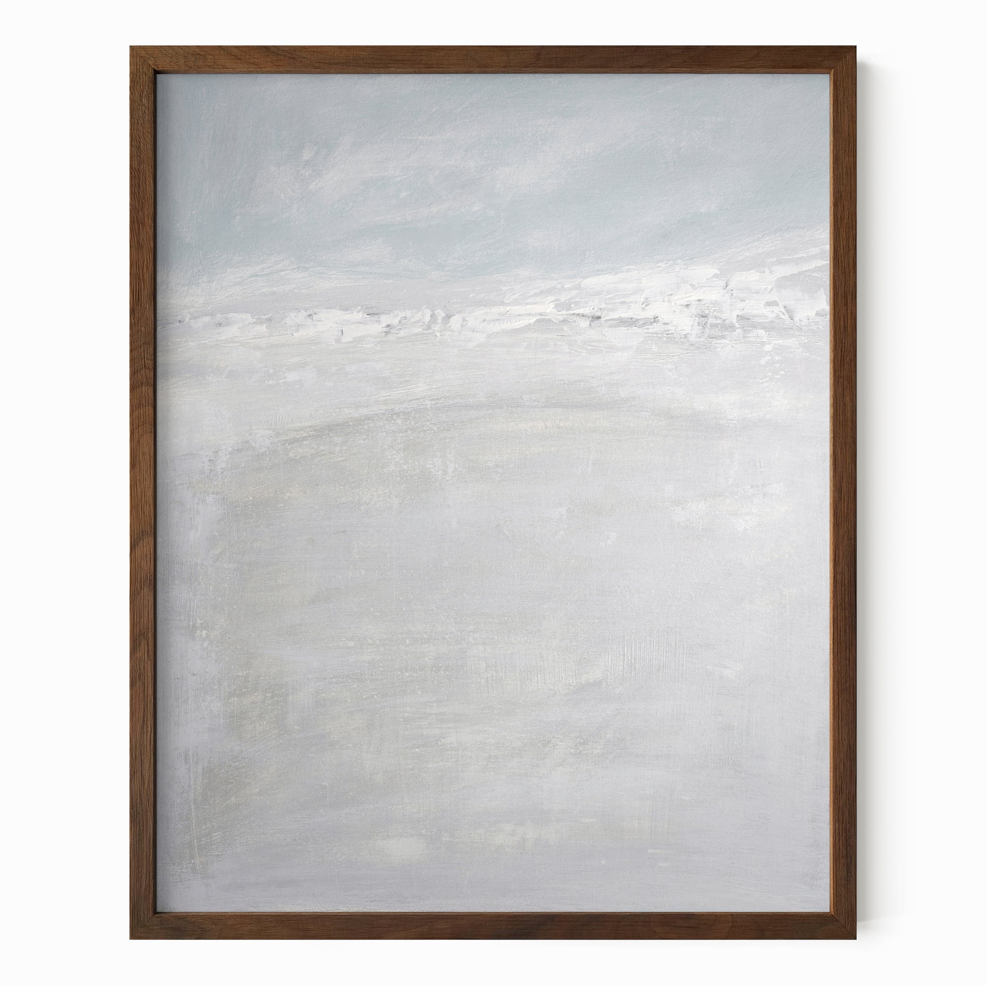 High Tide - Abstract Modern Coastal Water Beach Landscape Painting Wall Art Print Framed in Walnut Stain Oak by NLS Design