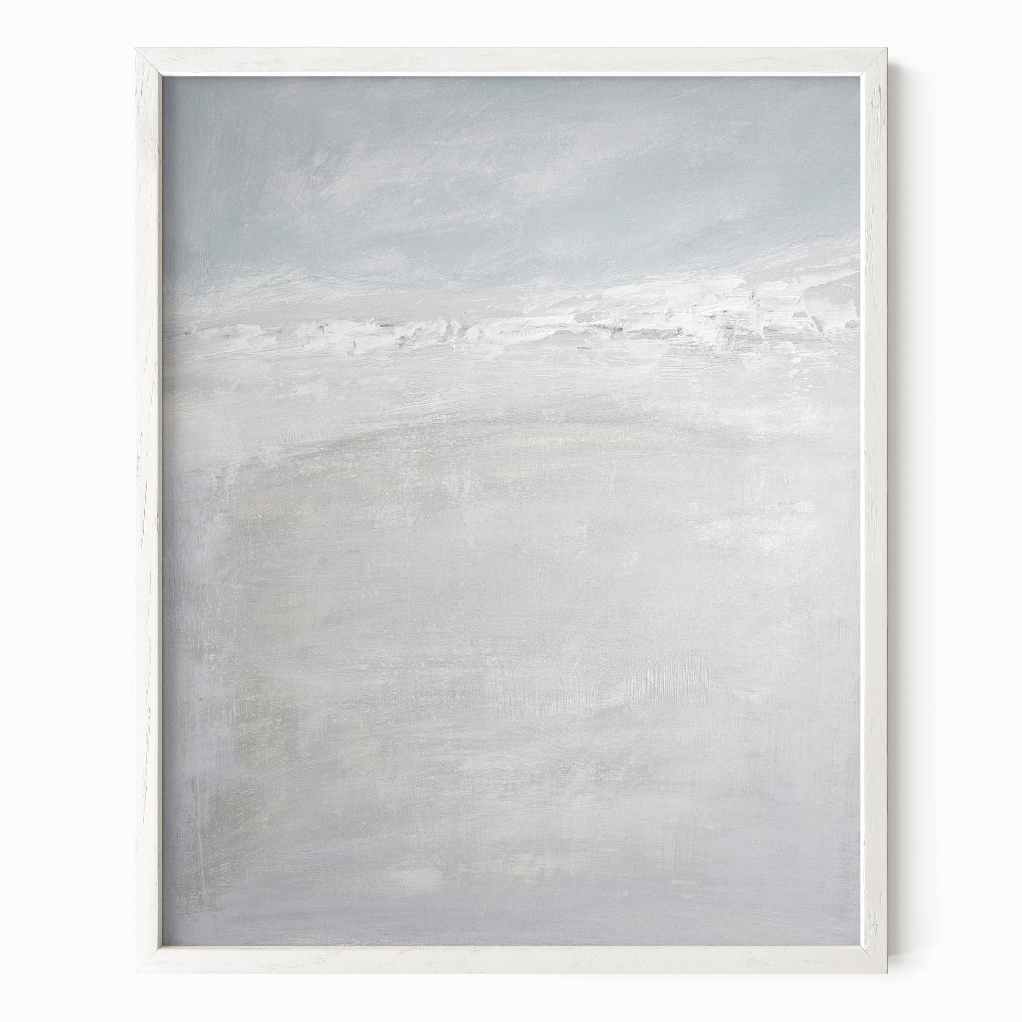 High Tide - Abstract Modern Coastal Water Beach Landscape Painting Wall Art Print Framed in White Oak by NLS Design