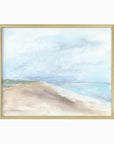 Linen Sky - abstract beach coastal landscape original painting fine are print in light blue, blue, turquoise, green beige gray, brown and white; framed in gold metal by NLS Design. Large neutral wall art for living rooms, bedrooms, entryways, offices, bathrooms, and above sofas and beds. Modern seaside coastal minimalistic open clouds sky sand airy soft design. nlsdesignllc.com
