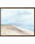 Linen Sky - abstract beach coastal landscape original painting fine are print in light blue, blue, turquoise, green beige gray, brown and white; framed in walnut oak by NLS Design. Large neutral wall art for living rooms, bedrooms, entryways, offices, bathrooms, and above sofas and beds. Modern seaside coastal minimalistic open clouds sky sand airy soft design. nlsdesignllc.com