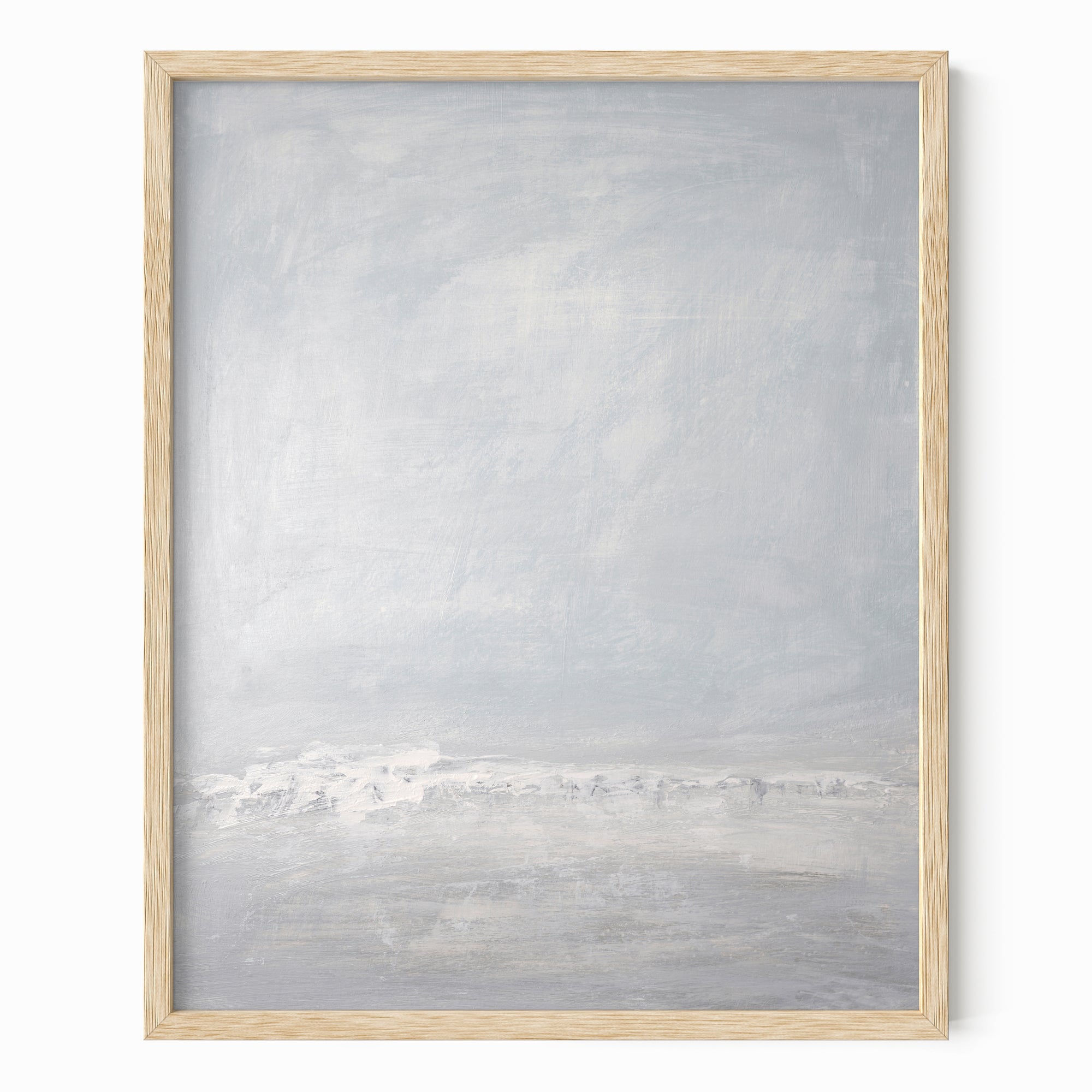 Low Tide - Abstract Modern Coastal Water Beach Landscape Painting Wall Art Print Framed in Natural Oak by NLS Design