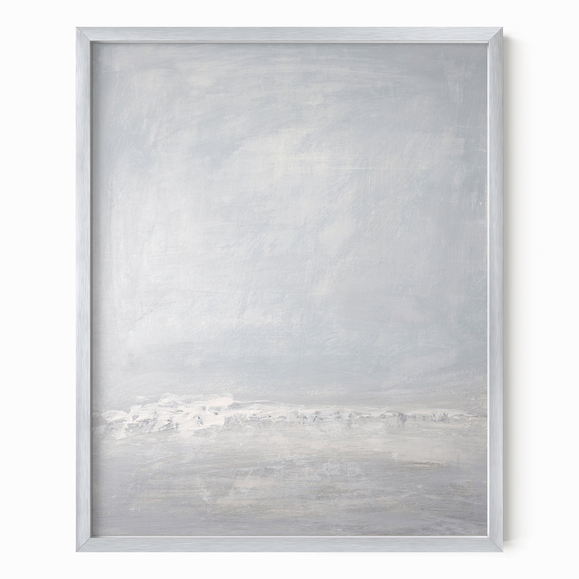 Low Tide - Abstract Modern Coastal Water Beach Landscape Painting Wall Art Print Framed in Silver Metal by NLS Design