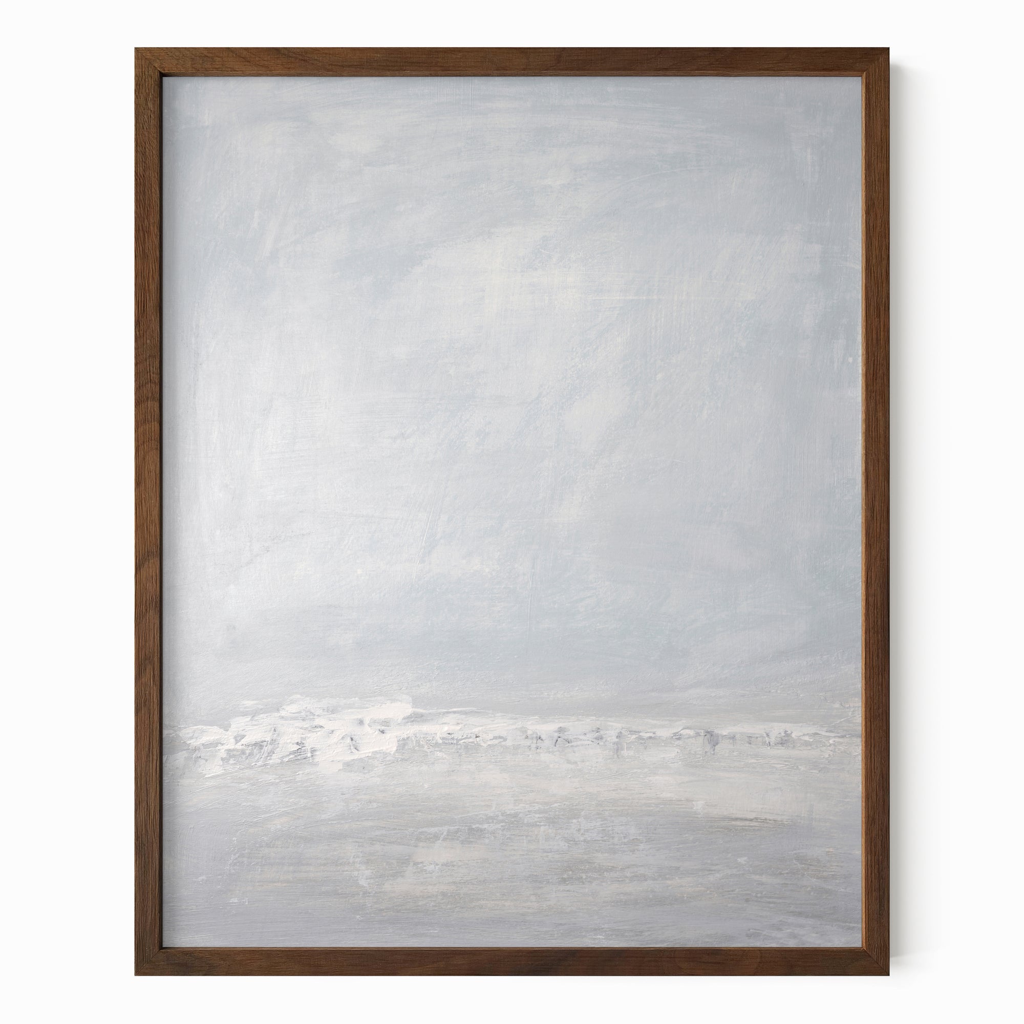 Low Tide - Abstract Modern Coastal Water Beach Landscape Painting Wall Art Print Framed in Walnut Stained Oak by NLS Design