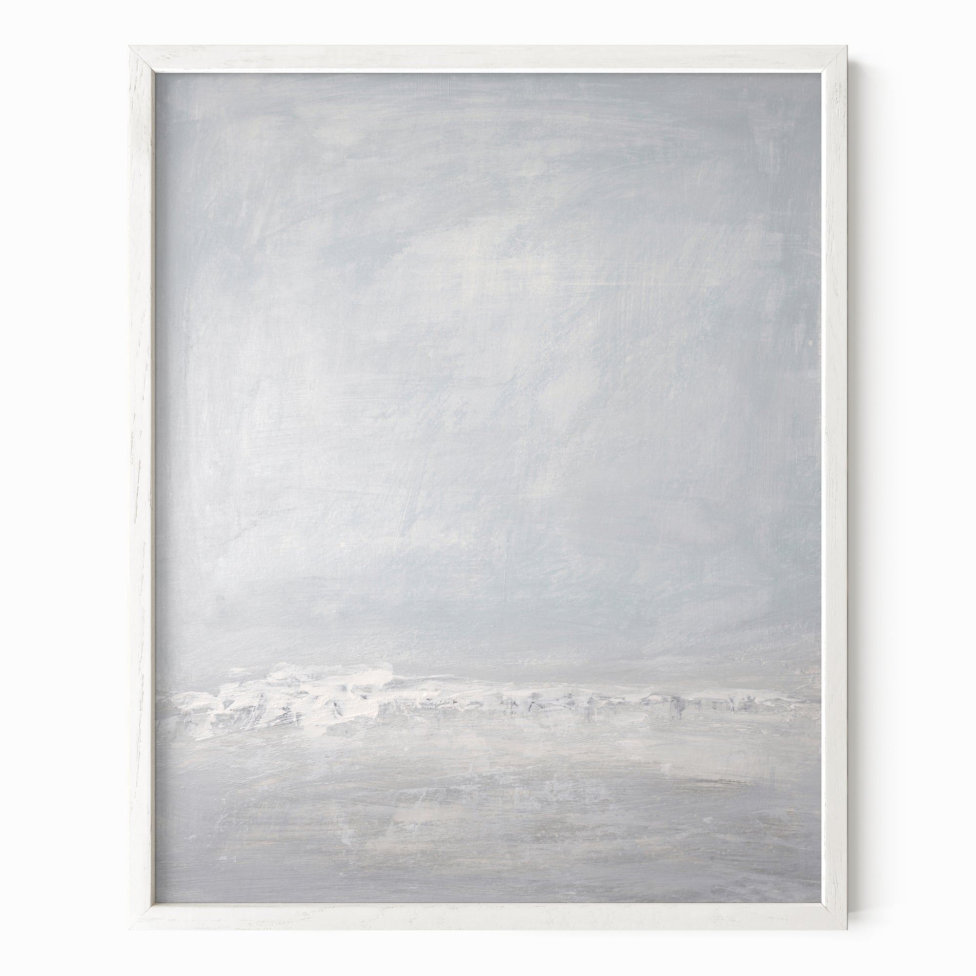 Low Tide - Abstract Modern Coastal Water Beach Landscape Painting Wall Art Print Framed in White Oak by NLS Design