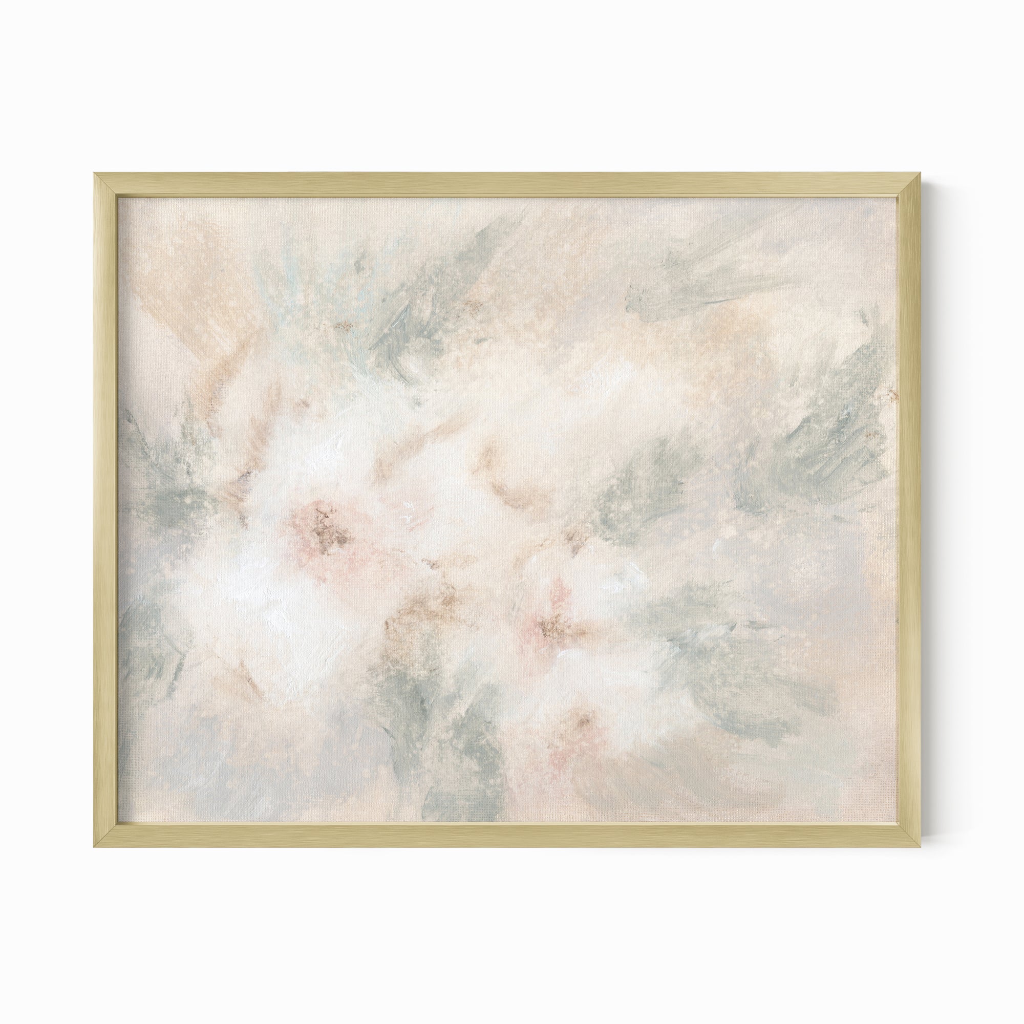 Pale Bloom neutral abstract floral painting fine wall art print framed in gold metal by NLS Design