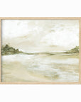 Perfect View neutral earth tone abstract landscape painting fine art wall print framed in natural oak by NLS Design