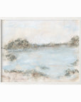 Rest - soft muted abstract landscape original painting fine are print in green, blue, beige, gray, cream, brown and white; framed in white oak by NLS Design. Large neutral wall art for living rooms, bedrooms, and above sofas.