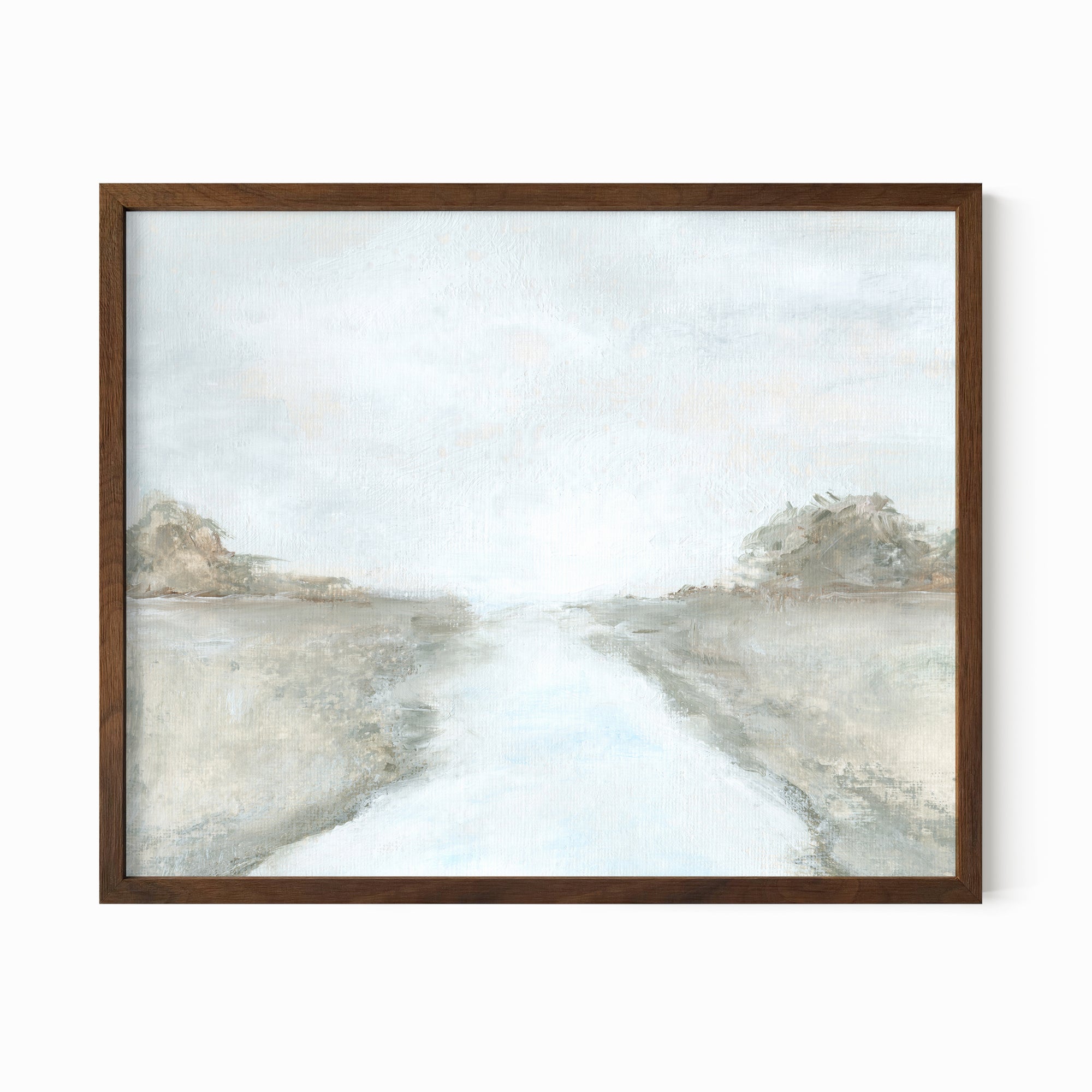 Retreat fine wall art print framed in walnut stain oak by NLS Design