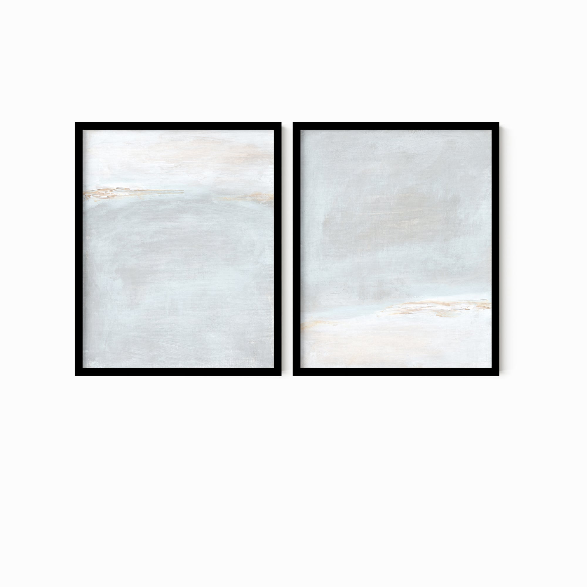 Set of 2 Horizon Blush fine art wall prints framed in black oak by NLS Design