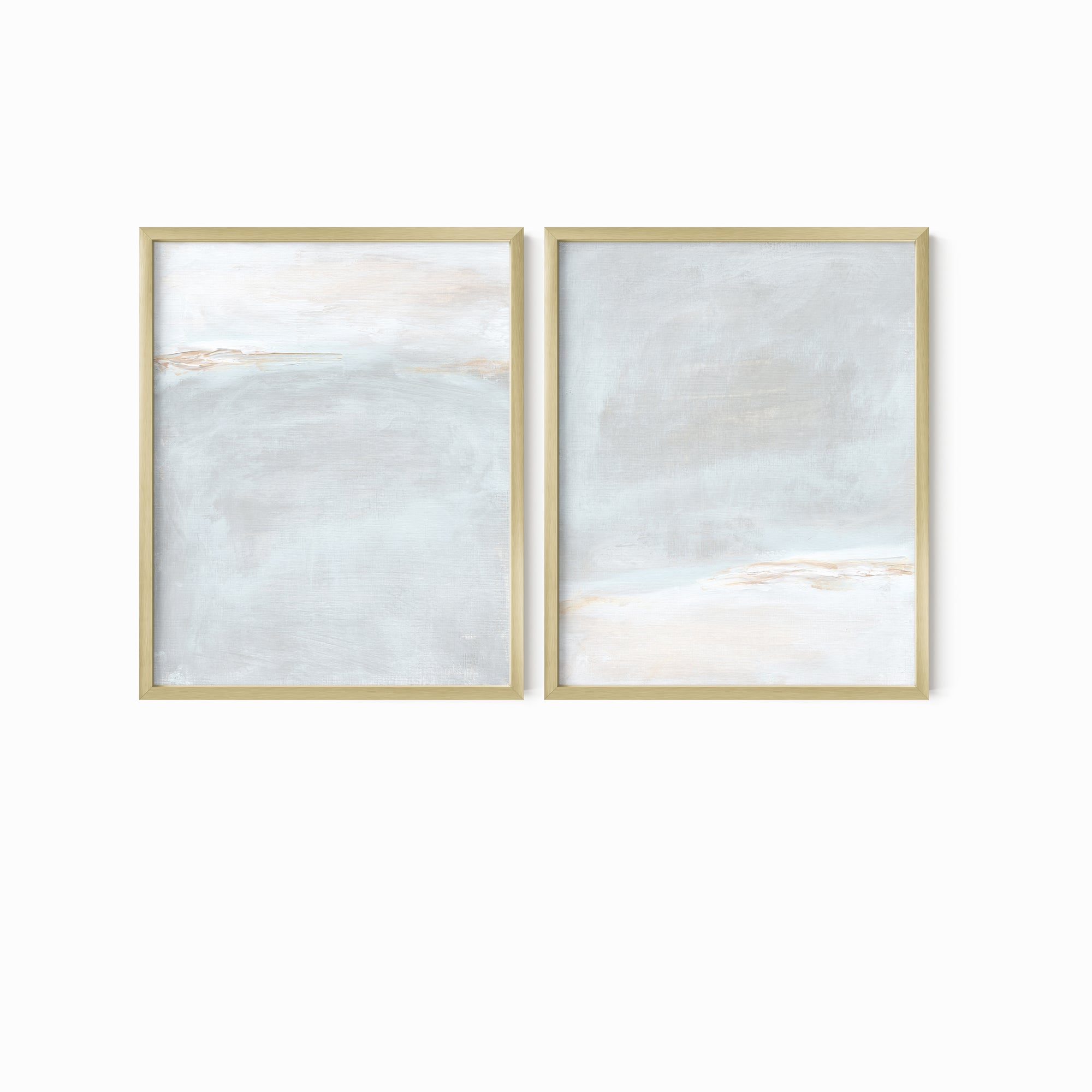 Set of 2 Horizon Blush fine art wall prints framed in gold metal by NLS Design
