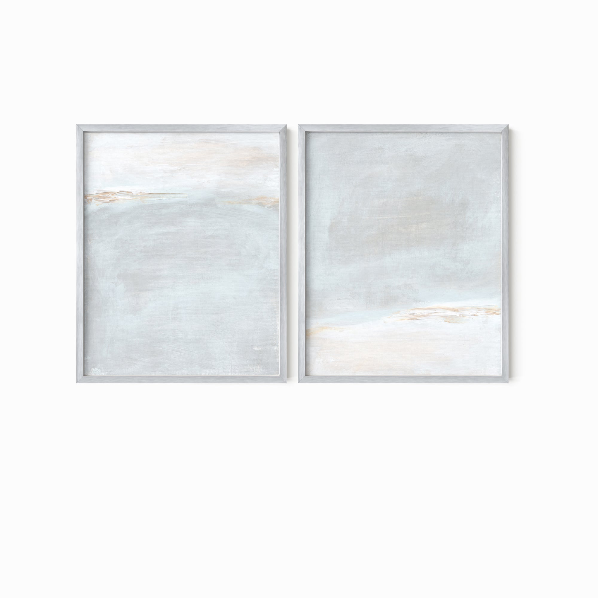 Set of 2 Horizon Blush fine art wall prints framed in silver metal by NLS Design