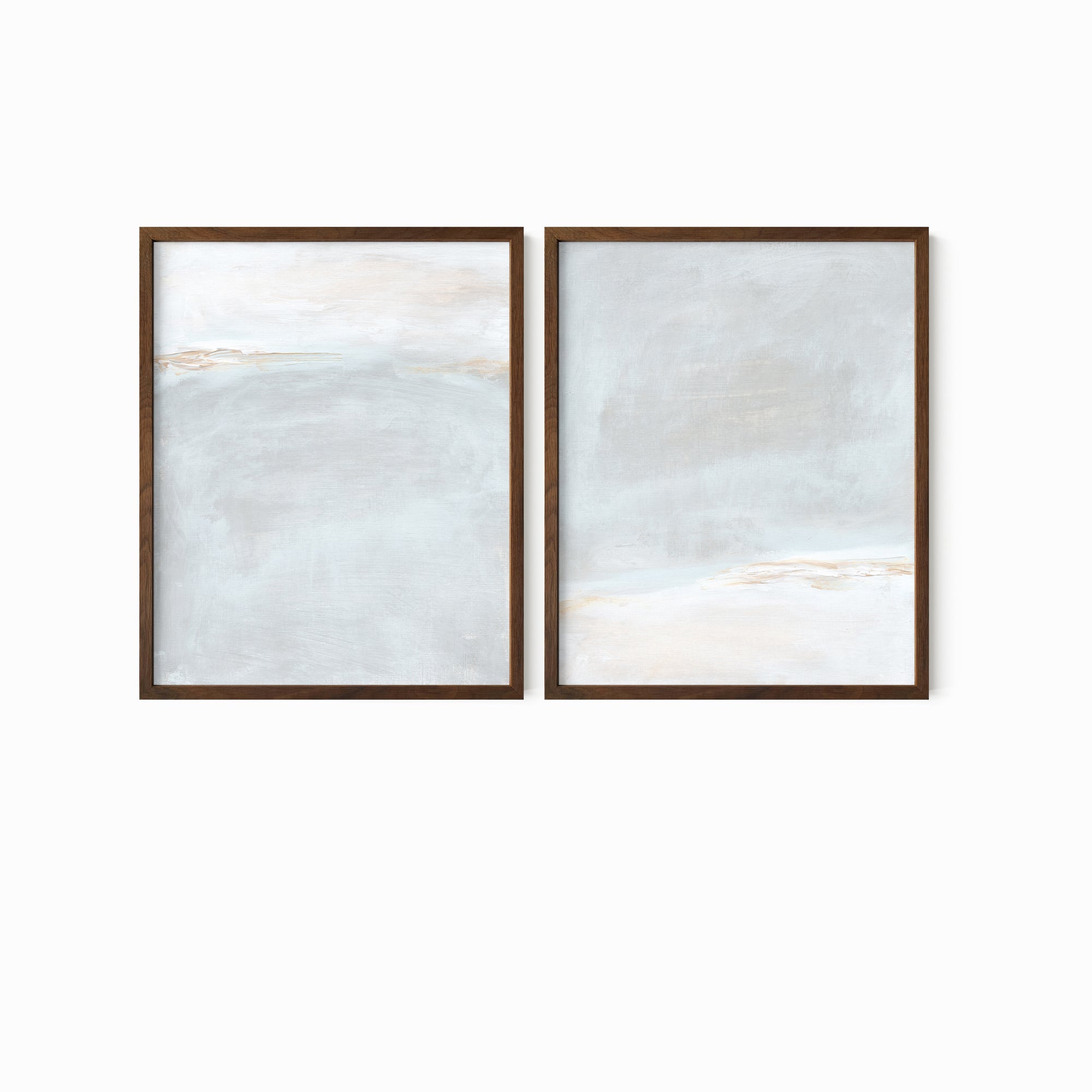 Set of 2 Horizon Blush fine art wall prints framed in walnut oak by NLS Design