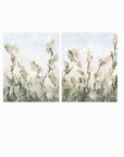 Tending Set of 2 - Tending I and II is a set of two abstract botanical floral paintings in sage green, jade green, moss green, light green, pale blue gray, beige, cream, dusty mauve pink, cognac brown, and white; unframed by NLS Design. Large neutral gallery wall art for living rooms, bedrooms, entryways, offices, bathrooms, and above the couch and above the bed. Vertical Sizes (each piece): 8x10, 11x14, 16x20, 18x24, 24x36, 30x40, 40x60 in. Artwork by NLS Design, nlsdesignllc.com. Cottage, farmhouse