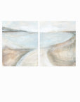 Set of 2 Transcend - abstract coastal beach landscape original painting fine are print set of 2 (diptych) in muted green, blue, beige, brown, white, light gray and white; unframed by NLS Design. Large neutral gallery wall art for living rooms, bedrooms, entryways, offices, bathrooms, and above sofas and beds. Modern coastal, farmhouse, coastal grandmother, quiet luxury, modern, minimalist, vintage design. Artwork by NLS Design, nlsdesignllc.com. Real art by a real artist - NO AI. 
