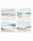 Set of 4 Calming Light Collection by NLS Design - horizontal soft muted abstract landscape original paintings fine art prints in green, blue, beige, gray, cream, brown and white; unframed. Large neutral wall art set for living rooms, bedrooms, and above sofas and beds.