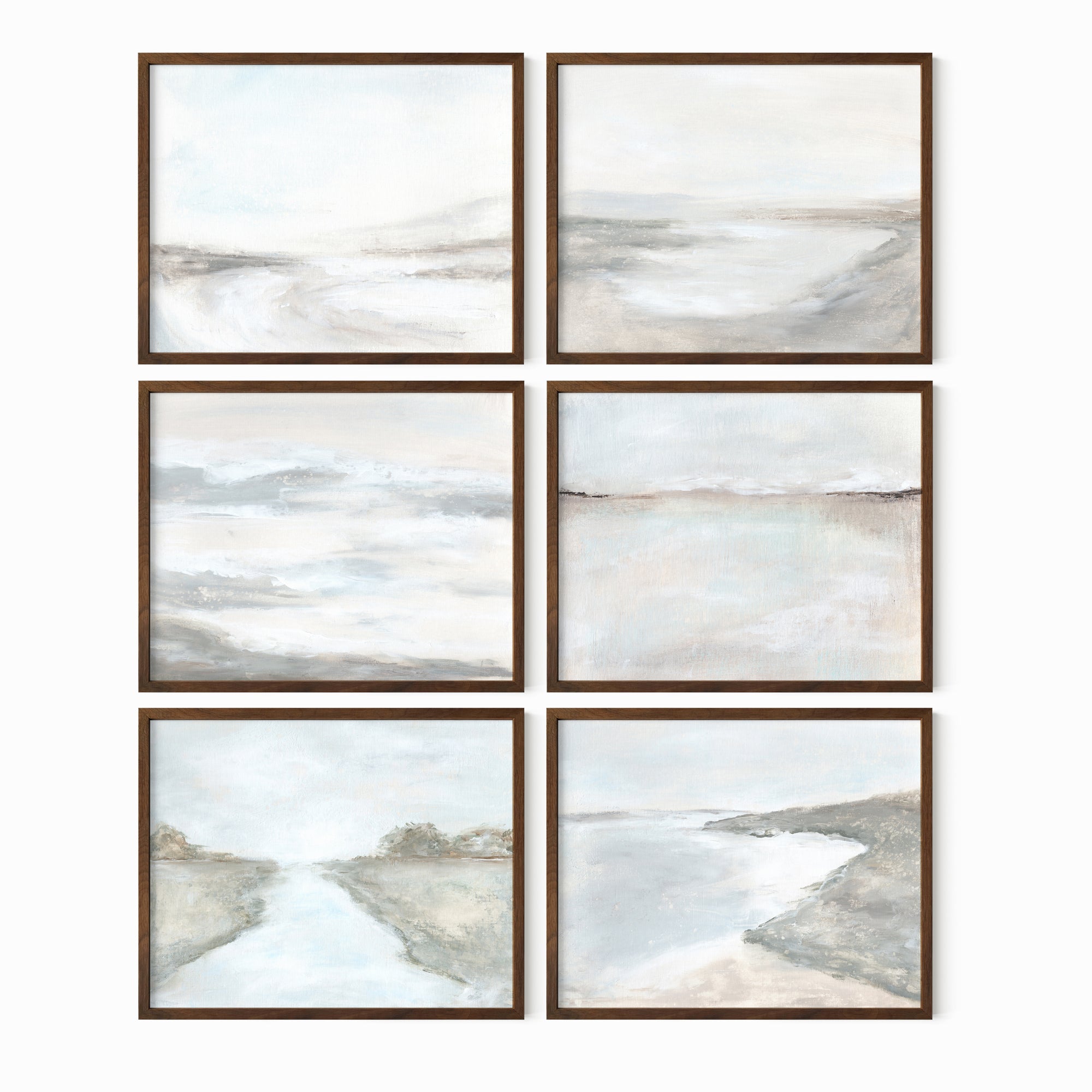 Set of 6 Interior Design Favorites fine wall art prints bundle horizontal framed in walnut stain oak by NLS Design