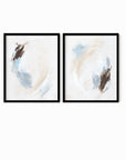 Set of 2 Soft Motion - modern abstract gallery wall set original paintings fine are prints in light blue, brown, cream, gray, beige and white; framed in blackl oak by NLS Design. Large neutral wall art for living rooms, bedrooms, entryways, offices, bathrooms, and above sofas and beds. nlsdesignllc.com
