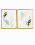 Set of 2 Soft Motion - modern abstract gallery wall set original paintings fine are prints in light blue, brown, cream, gray, beige and white; framed in gold metal by NLS Design. Large neutral wall art for living rooms, bedrooms, entryways, offices, bathrooms, and above sofas and beds. nlsdesignllc.com