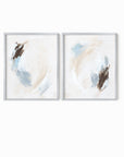 Set of 2 Soft Motion - modern abstract gallery wall set original paintings fine are prints in light blue, brown, cream, gray, beige and white; framed in silver metal by NLS Design. Large neutral wall art for living rooms, bedrooms, entryways, offices, bathrooms, and above sofas and beds. nlsdesignllc.com