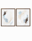 Set of 2 Soft Motion - modern abstract gallery wall set original paintings fine are prints in light blue, brown, cream, gray, beige and white; framed in walnut oak by NLS Design. Large neutral wall art for living rooms, bedrooms, entryways, offices, bathrooms, and above sofas and beds. nlsdesignllc.com