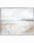 Stillness is a neutral minimalist abstract landscape in warm beige, cream, ivory, white, taupe, soft gray, charcoal gray, dark brown, pale blue gray, and muted golden beige; silver metal frame by NLS Design. Large neutral gallery wall art for living rooms, bedrooms, entryways, offices, bathrooms, and above the couch and above the bed. Modern farmhouse rustic cottage earth tones. Horizontal Sizes: 8x10, 11x14, 16x20, 18x24, 24x36, 30x40, 40x60 inches. Real art by a real artist - NO AI 