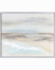 Suspend - abstract coastal landscape original painting fine are print in light blue, brown, cream, gray, beige and white; framed in silver metal by NLS Design. Large neutral wall art for living rooms, bedrooms, entryways, offices, bathrooms, and above sofas and beds. nlsdesignllc.com