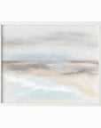 Suspend - abstract coastal landscape original painting fine are print in light blue, brown, cream, gray, beige and white; framed in white oak by NLS Design. Large neutral wall art for living rooms, bedrooms, entryways, offices, bathrooms, and above sofas and beds. nlsdesignllc.com