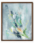 Verdalia - abstract floral botanical original painting fine are print in slate blue, blue, gray, navy blue, teal, beige, yellow, white, green; framed in walnut oak by NLS Design. Large neutral wall art for living rooms, bedrooms, entryways, offices, bathrooms, and above sofas, couches and beds. Modern elegant sophisticated quiet luxury flower art. Artwork by NLS Design, nlsdesignllc.com. Real art by a real artist - NO AI. Magnolia, McGee and Co., Crate and Barrel, Serena & Lily, Pottery Barn dupe
