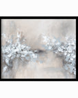 Whimsy - abstract floral botanical flowers plants leaves original painting fine are print in light gray, charcoal, brown, cream, taupe, beige and white; framed in black oak by NLS Design. Large neutral wall art for living rooms, bedrooms, entryways, offices, bathrooms, and above sofas and beds. nlsdesignllc.com