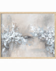Whimsy - abstract floral botanical flowers plants leaves original painting fine are print in light gray, charcoal, brown, cream, taupe, beige and white; framed in natural oak by NLS Design. Large neutral wall art for living rooms, bedrooms, entryways, offices, bathrooms, and above sofas and beds. nlsdesignllc.com