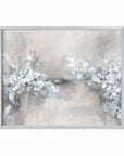 Whimsy - abstract floral botanical flowers plants leaves original painting fine are print in light gray, charcoal, brown, cream, taupe, beige and white; framed in silver metal by NLS Design. Large neutral wall art for living rooms, bedrooms, entryways, offices, bathrooms, and above sofas and beds. nlsdesignllc.com