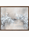 Whimsy - abstract floral botanical flowers plants leaves original painting fine are print in light gray, charcoal, brown, cream, taupe, beige and white; framed in walnut oak by NLS Design. Large neutral wall art for living rooms, bedrooms, entryways, offices, bathrooms, and above sofas and beds. nlsdesignllc.com