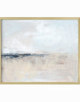 Wistful is a soft abstract landscape in pale blue, pale gray, warm beige, warm cream, ivory, taupe, pale slate gray, navy blue, and white; gold metal frame by NLS Design. Large neutral gallery wall art for living rooms, bedrooms, entryways, offices, bathrooms, and above the couch and above the bed. Horizontal Sizes: 8x10, 11x14, 16x20, 18x24, 24x36, 30x40, 40x60 inches. Modern coastal, quiet luxury, modern, minimalist, contemporary. Artwork by NLS Design, nlsdesignllc.com. Real art by a real artist - NO AI